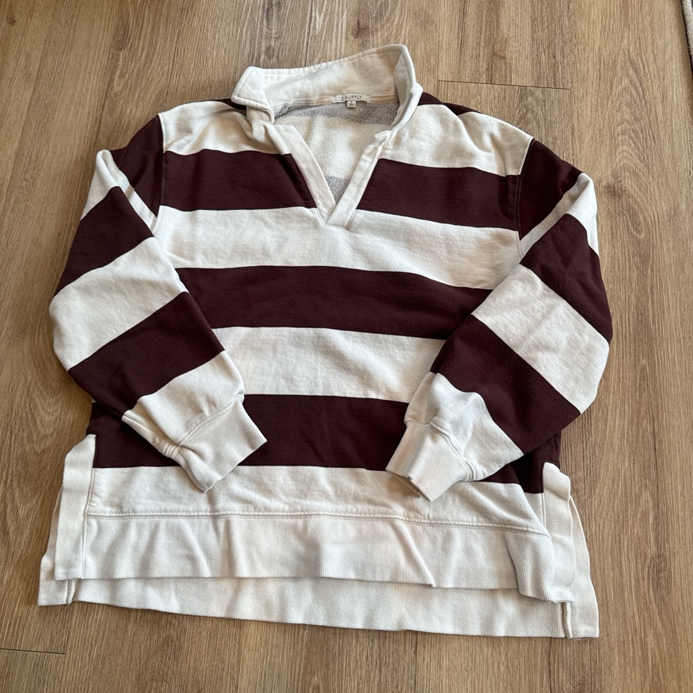 Z Supply Brown and Cream Striped Sweatshirt